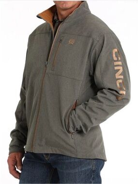 Cinch Men's Bonded Softshell Jacket in Charcoal with Brown accents SIZE Medium